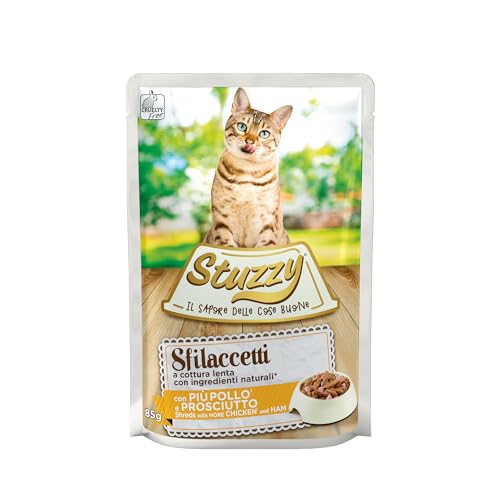 Stuzzy, Komplettes Nassfutter für Erwachsene Katzen mit Huhn Schinken, in Filets - (24 Beutel à 85 g) von Stuzzy