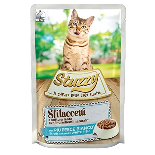 Stuzzy, Komplettes Nassfutter für ausgewachsene Katzen mit weißem Fisch, in Sfilets - (24 Beutel à 85 g) von Stuzzy