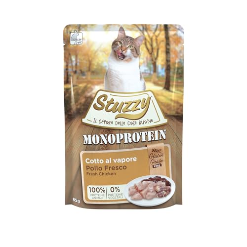 Stuzzy, Monoprotein Grain & Gluten Free, komplettes Nassfutter für Erwachsene Katzen mit Huhn, in Pastete - (20 Beutel à 85 g) von Stuzzy