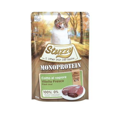 Stuzzy, Monoprotein Grain & Gluten Free, komplettes Nassfutter für Erwachsene Katzen mit Kalb, in Paste - (20 Beutel à 85 g) von Stuzzy
