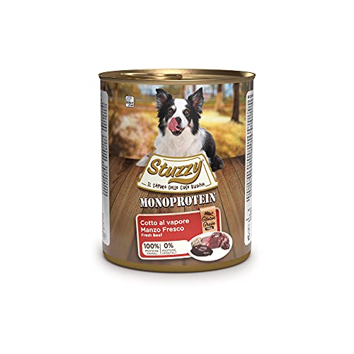 Stuzzy, Nassfutter für Erwachsene Hunde mit frischem Rindgeschmack, Monoprotein in Pastete - insgesamt 4,8 kg (6 Dosen à 800 g) von Stuzzy