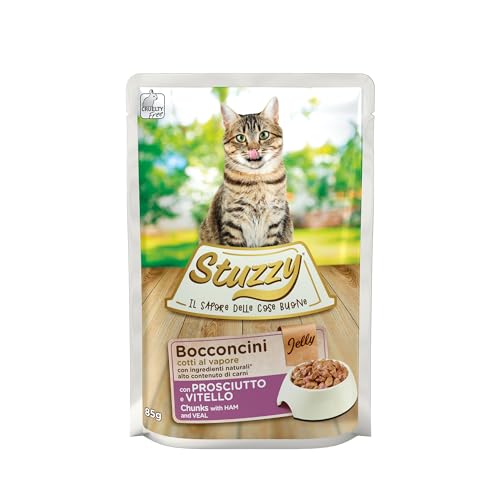 Stuzzy, Nassfutter für Erwachsene Katzen, Kalbsschinken, in Leckerbissen - (24 Beutel à 85 g) von Stuzzy