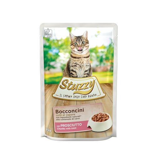 Stuzzy, Nassfutter für Erwachsene Katzen mit Schinken, in Leckerbissen - (24 Beutel à 85 g) von Stuzzy