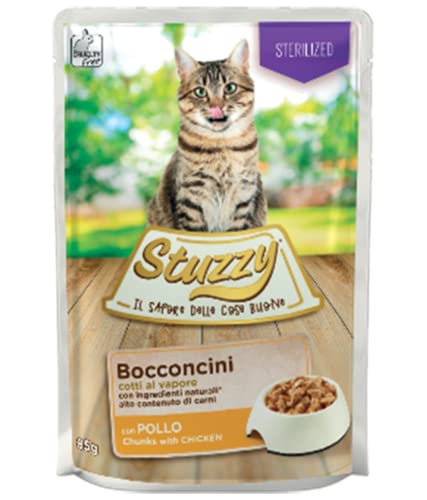 Stuzzy, Nassfutter für Katzen, sterilisiert mit Huhn, in Leckereien – (24 Beutel à 85 g) von Stuzzy