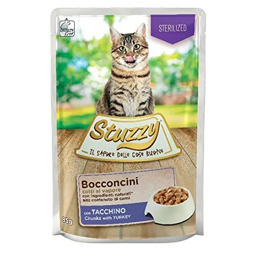 Stuzzy, Nassfutter für Katzen, sterilisiert mit Truthahn, in Leckereien – (24 Beutel à 85 g) von Stuzzy