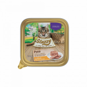 Stuzzy Cat Sterilised Paté mit Huhn Nassfutter Katze (100 g) 4 Paletten (128 x 100 g) von Stuzzy