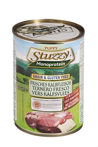 Stuzzy Dog Monoprotein Puppy Kalb, Hundefutter nass für Welpen, 6 Dosen x 400 g, 2.4 kg von Stuzzy