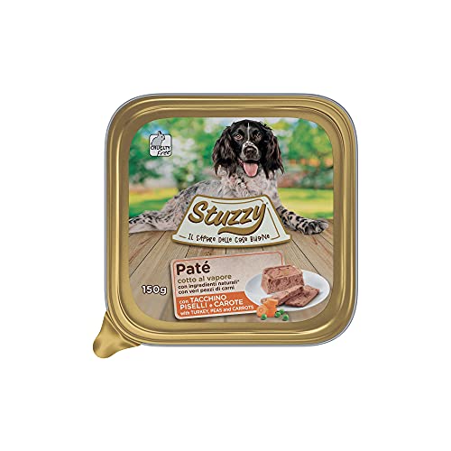 Stuzzy Mister, Nassfutter für Erwachsene Hunde, Geschmack Truthahn, Erbsen und Karotten, Pastete und Fleisch in Stücken, insgesamt 3,3 kg (22 Becher x 150 g) von Stuzzy
