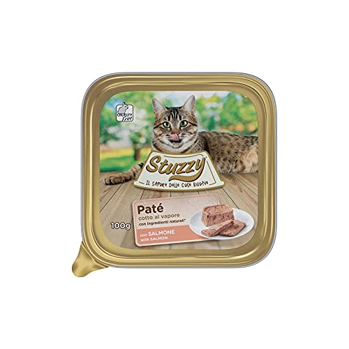 Stuzzy Mister, Nassfutter für Erwachsene Katzen, Lachs, Pastete und Fleisch in Stücken, insgesamt 3,2 kg (32 Becher x 100 g) von Stuzzy