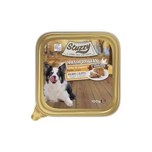Stuzzy Monoprotein Nassfutter für Hunde Geschmack Huhn, 99,9% tierische Proteine, 0,01% pflanzliches Protein, gedämpft, Alleinfuttermittel für Hunde, 16 x 100 g von Stuzzy