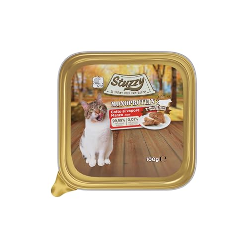 Stuzzy Monoprotein Nassfutter für Katzen mit Rindgeschmack, 99,9% tierisches Protein, 0,01% pflanzliches Protein, gedämpft, Alleinfutter für Katzen, 16 x 100 g von Stuzzy