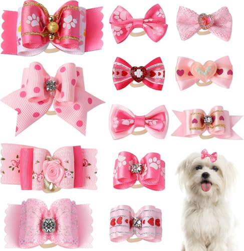 Hundehaarschleifen, Welpenschleifen für kleine Hunde, 4,6 cm, niedliche Hundeschleifen, handgefertigt, rosa, mit Gummibändern, Strass, Haarschmuck für kleine Hunde, Haarschmuck für Welpen, Kätzchen, Hundehaarschleifen, Welpenschleifen für kleine Hunde, 4,6 cm, niedliche Hundeschleifen, handgefertigt, rosa, mit Gummibändern, Strass, Haarschmuck für kleine Hunde, Haarschmuck für Welpen, Kätzchen, von Styquenzer