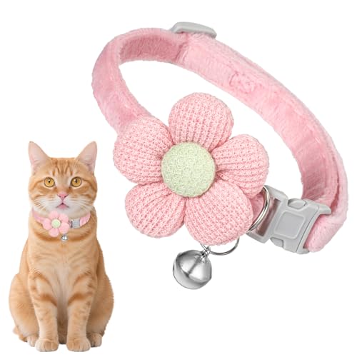 Hundehalsband für kleine Hunde mit Blume, rosa Blume, Katzenhalsband mit Glocken, verstellbar, mit Blumen, Welpenhalsbänder für Mädchen und Jungen, kleiner Hund (20,3 - 30,5 cm, Rosa) von Styquenzer