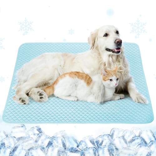 SuBleer Verbesserte selbstkühlende Hundematte, Kühlmatte, Komfort, atmungsaktiv, für Hunde und Katzen, für drinnen und draußen, waschbar, Haustier-Kühldecke (Blau, Größe M (L x B): 70 x 50 cm von SuBleer
