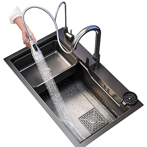 SuMemo Kitchen Sink with Pull-Out Faucet Drop in Top or under Mount Farmhouse Workstation Sink Kit for Kitchen Yard Office Bar/Grau/78 * 45Cm SuMemo Kitchen Sink with Pull-Out Faucet Drop in Top or under Mount Farmhouse Workstation Sink Kit for Kitchen Yard Office Bar/Grau/78 * 45Cm von SuMemo
