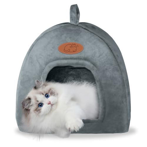 Katzenhöhle Katzenbett, Waschbares Katzenhaus Haustierbett, Weiches Komfort Zelt Katzenstreu Bett, Warme Katzenhöhle Beruhigendes Bett für Katzen und kleine Hunde Schlafen (Dunkelgrau) von SuQurtom