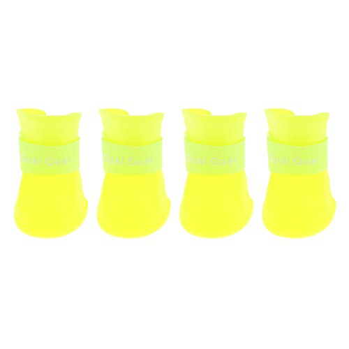 4 wasserdichte Gummistiefel für Hunde, Welpen, Katzen, Gummi, rutschfeste Schuhe, Gelb, Größe L 4 wasserdichte Gummistiefel für Hunde, Welpen, Katzen, Gummi, rutschfeste Schuhe, Gelb, Größe L von Suammiitstrieadea