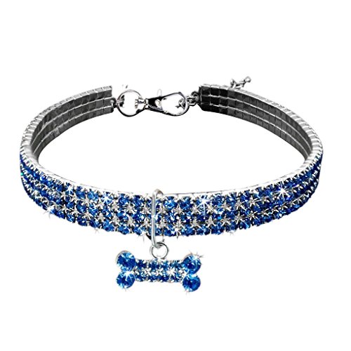 Bling Crystal Katzenhalsband, Metall, verstellbar, für Welpen, glänzend, voller Strass, weiche Halsbänder, Haustierbedarf für kleine, mittelgroße Hunde, Blau, Größe M Bling Crystal Katzenhalsband, Metall, verstellbar, für Welpen, glänzend, voller Strass, weiche Halsbänder, Haustierbedarf für kleine, mittelgroße Hunde, Blau, Größe M von Suammiitstrieadea