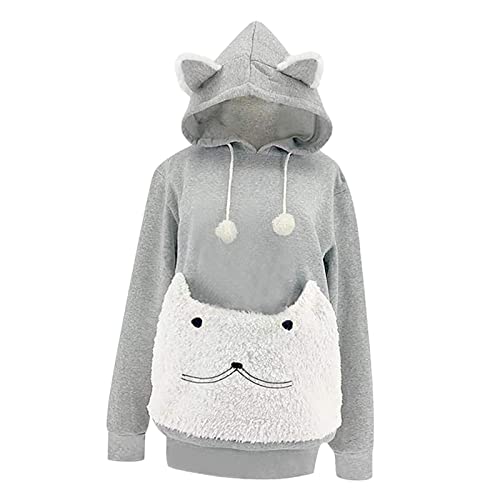 Haustier-Kapuzen-Sweatshirt, Katzenhalter, große Tasche, lose für Outdoor-Reisen, XL, Grau, XL von Suammiitstrieadea