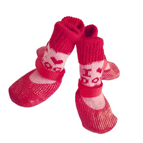 Haustierschuhe, Baumwolle, Regen- und Schneestiefel, wasserdichte Socken, Set, gute Elastizität, mit Gummisohle, Strümpfe, Hartholz, Rot, Größe M, 4 Stück Haustierschuhe, Baumwolle, Regen- und Schneestiefel, wasserdichte Socken, Set, gute Elastizität, mit Gummisohle, Strümpfe, Hartholz, Rot, Größe M, 4 Stück von Suammiitstrieadea