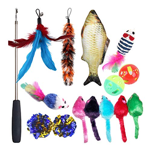 Katzenspielzeug, verschiedene Spielzeug-Set, Katzenfeder-Teaser, bunte Glocken, Bälle, 15-teilig Katzenspielzeug, verschiedene Spielzeug-Set, Katzenfeder-Teaser, bunte Glocken, Bälle, 15-teilig von Suammiitstrieadea
