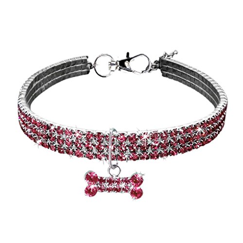 Kleine Haustier-Halskette mit glitzerndem Kristall, dehnbar, knochenförmiger Anhänger, elastisches Halsband, Haustierzubehör, Geschenk, Rosa, Größe M Kleine Haustier-Halskette mit glitzerndem Kristall, dehnbar, knochenförmiger Anhänger, elastisches Halsband, Haustierzubehör, Geschenk, Rosa, Größe M von Suammiitstrieadea
