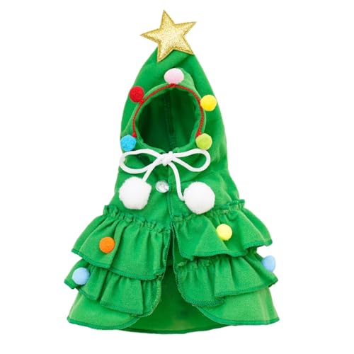 Weihnachtsumhang mit Stern und Pompons, Cosplay-Kleid, Weihnachtsbaum-Umhang mit Weihnachtsmannmütze, Grün, Größe M von Suammiitstrieadea