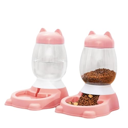 Suanzua Neuer Katzennapf, Automatischer Futterspender für Hunde, Trinknapf, für Welpen, Katzenfutter, Wassernapf, Haustierzubehör, Rosa von Suanzua