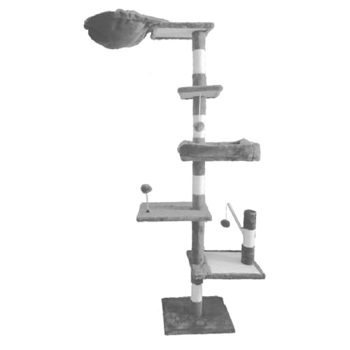 Kratzbaum deckenhoch Katzenturm mit Höhle, gemütlichen Hängematte, Plattformen und baumelnden Kugeln MX80 (grau, XL) von Sublimei