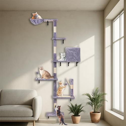Kratzbaum hoch vom Boden bis zur Decke Katzenbaum mit Katzenhaus Sisalseil Kratzbaum MX80 (Grau, XL) von Sublimei