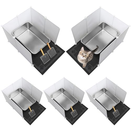 Suclain 5 Sets Edelstahl-Katzentoiletten-Set beinhaltet 5 große Metall-Katzentoiletten, 5 Katzenstreuschaufel, 30 Streu-Spritzschutz, 64 Clips und 5 Katzentoiletten-Matten, hohe Seiten, von Suclain