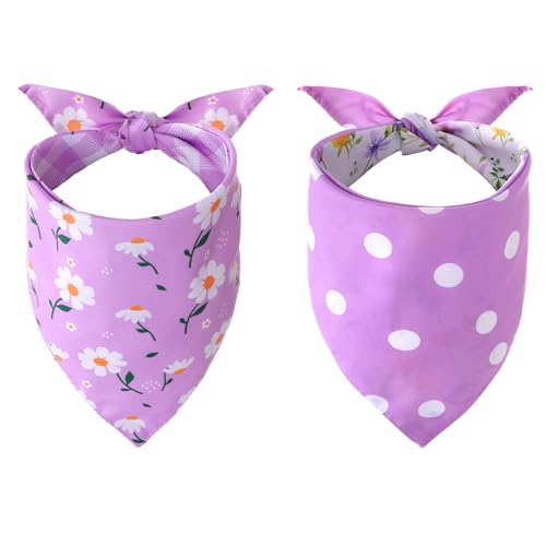 Sucrain Frühlings-Hundehalstuch, doppelseitiger Druck, lila, Gänseblümchen, kariert, verstellbar, Dreieck, Urlaubstuch, wendbar, für Welpen, Hund, Katze, Haustier (lila, klein) von Sucrain