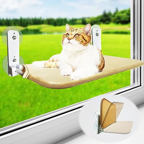 Katzen hängematte,fensterliegeplatz für Katzen mit Stabil Saugnäpfe,Katzenhängebett Fenster,Belast Gewicht zu 25KG 52 * 30cm (Biege) von Sudadera