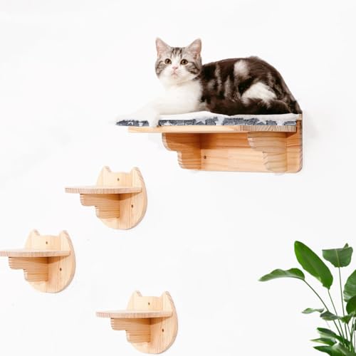 Wand montierte Katze-Hängematte ﻿Kletterwand Katzen mit Katzentreppe für die Wand, 4-teilig Katzen Kletterwand Set, Katzenhängematte XL Extra Stabil und Groß，Stabiles Kratzbaum Wand von Sudadera