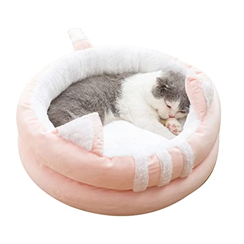 SueaLe Katzenbett für Haustiere, Hunde, rundes Haus, kleines Kätzchen, Plüsch-Schlafbett, pelzige Sitzstangenbettung für Haustierkatzen, kleine Hunde, verdicktes Futter von SueaLe