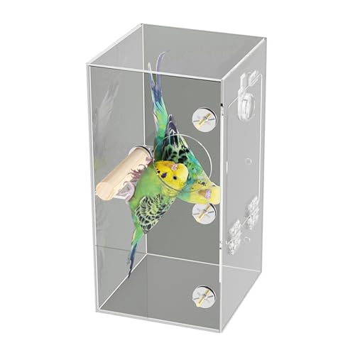 SueaLe Vogelkäfig-montierte Vogelzuchtbox für Papageien, spritzwassergeschützte Futterbox mit Sitzstangen für kleine und mittelgroße Vögel, transparente Badewanne von SueaLe