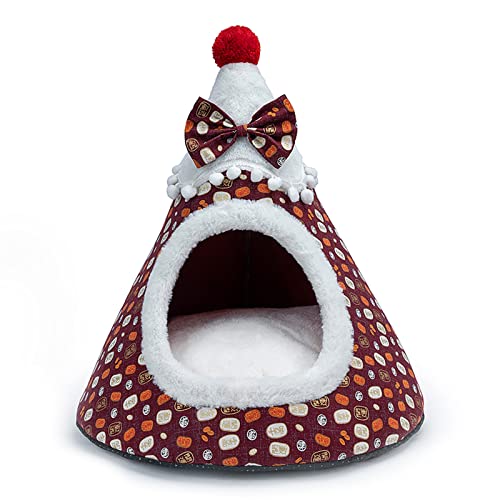 SueaLe Weihnachts-Katzenbett für Hauskatzen, kleine Hunde, warmes Betthaus, waschbares Welpenzeltbett, Kätzchenhöhle, abnehmbares Kissen von SueaLe