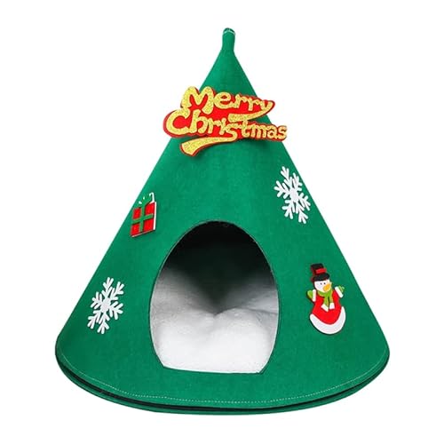 Weihnachtsbaumform Katzenhöhlenbettzelt für kleine bis große Katzen Maschinenwaschbar Ultra Weichkissen Anti-Rutsch-Katzen-Katzenzelte für draußen von SueaLe