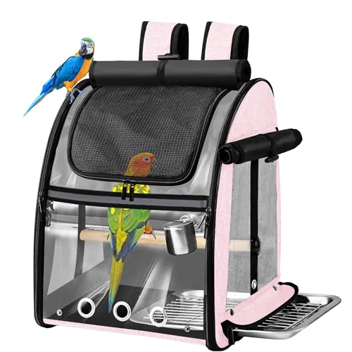 SUERTREE Vogeltragetasche mit unzerstörbarem Edelstahlnetz, Vogelreisekäfig mit Ständer, leicht zu reinigender Rucksack für Papagei, tragbare Vogelreisetasche, Haustier-atmungsaktiver Reisekäfig, Rosa SUERTREE Vogeltragetasche mit unzerstörbarem Edelstahlnetz, Vogelreisekäfig mit Ständer, leicht zu reinigender Rucksack für Papagei, tragbare Vogelreisetasche, Haustier-atmungsaktiver Reisekäfig, Rosa von Suertree
