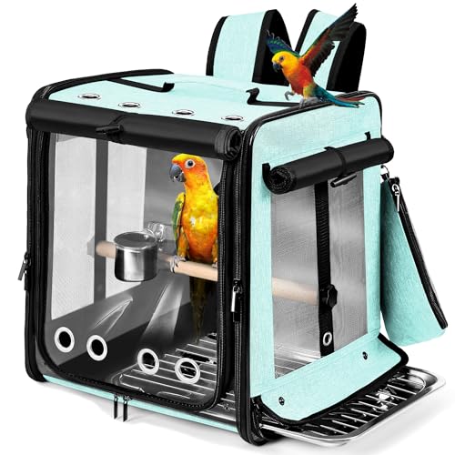 Suertree Vogeltrage mit Sicherheitsgurt für Autoreisen, Vogelrucksackträger mit unverwüstlichem Edelstahlgeflecht, großer Vogelträger Reisekäfig, Grün von Suertree
