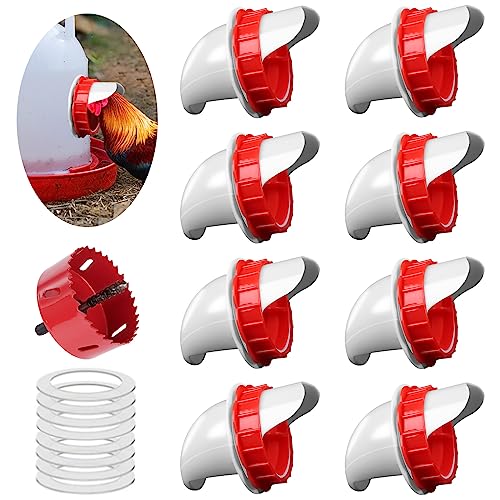8 Stück DIY Futterautomat Hühner kein Abfall automatischer Geflügelfütterer Schwerkraft Kükenfütterer nagetiersicherer regensicherer Hühnerfütterer Port für Eimer Fässer Tonnen Tröge (8 Pcs) von Suewidfay