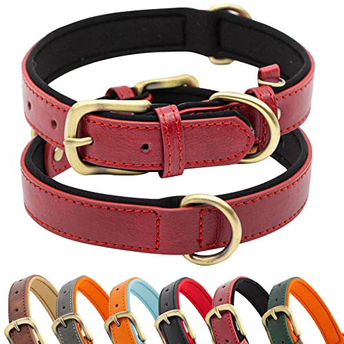 Hundehalsband aus Leder, weich gepolstert, atmungsaktiv, verstellbar, taktisch, wasserdicht, mittelgroße und große Hunde (L, Rot Schwarz) von SUFEI