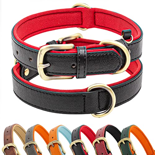 Hundehalsband aus Leder, weich gepolstert, atmungsaktiv, verstellbar, taktisch, wasserdicht, mittelgroße und große Hunde (S, Schwarz-Rot) von SUFEI