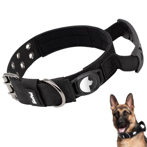 SUFEI AirTag Taktisches Hundehalsband mit Kontrollgriff, strapazierfähig, dick, GPS-Militär, strapazierfähiges Nylon-Hundehalsband mit AirTag-Halterung, Metallschnalle für mittelgroße und große Hunde von SUFEI