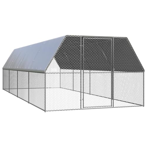 Sufrk Hühnerkäfig 3 x 8 x 2 m aus verzinktem Stahl, mit Sicherheitsschloss und wasserdichtem Sonnenschutz, Rahmen aus robustem Stahl, ideal für Hühner, Kaninchen und andere kleine Tiere von Sufrk