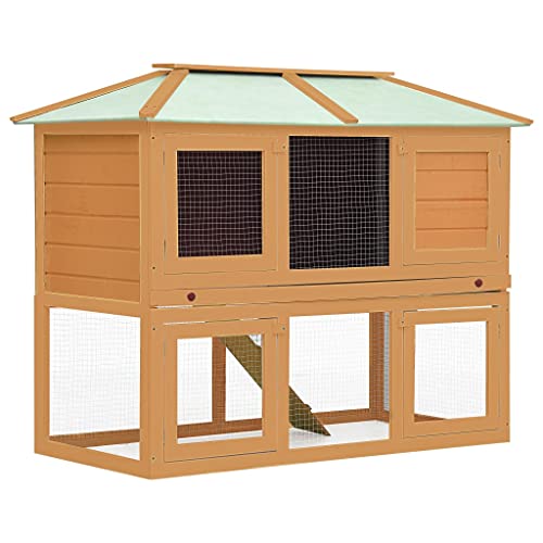 Sufrk Tier Kaninchenkäfig Doppelboden Massiv Tannenholz Hasenkäfig Indoor mit Auslauf Platz Kaninchenhaus mit Abnehmbarem Tablett & Wasserdichtes Asphaltdach für Draußen von Sufrk