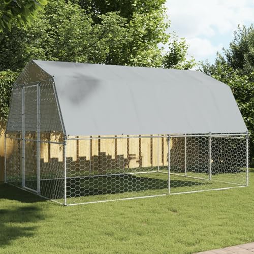 Sufrk Voliere mit Tür Silber aus verzinktem Stahl - Zaun für Tiere mit Abdeckung, Zaun aus Stahl mit Türen für Hühner und Kaninchen von Sufrk