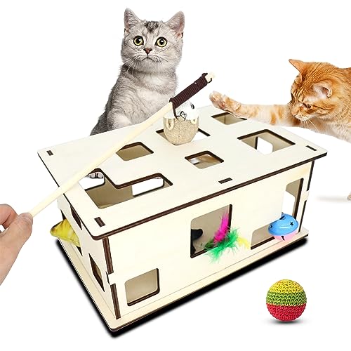 Sugeru Katzenspielzeug Selbstbeschäftigung,Interaktives Katzenspielzeug Box zur Selbstbeschäftigung und Gemeinsam Spielen | Cat Futterspiel,Intelligenzspielzeug,katzentunnel - NATURPRODUKT von Sugeru