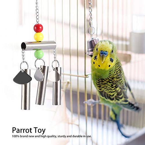 Stehendes Vogelspielzeug, Vogelglockenspielzeug, Spielzeugkäfigdekor aus Edelstahl Silber Mittelgroß, damit Vögel Stress abbauen können von Sugoyi