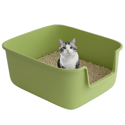 Katzentoilette für mittelgroße Katzen, Tiefe und hohe Seiten, hält alle Streu gut, versteckt in Möbeln, leicht zu reinigen, antihaftbeschichtet, Grün M von Suhaco